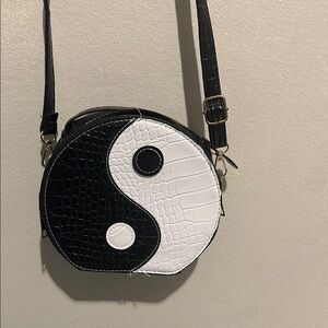 Black and White Croc-Embossed Yin Yang Crossbody Bag